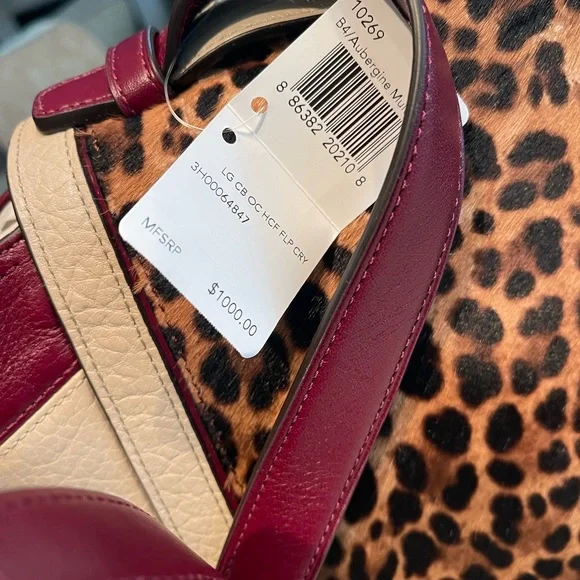 COACH Legacy Colorblock Ocelot Haircalf Flap Carryall in Aubergine/Multi - NWT!